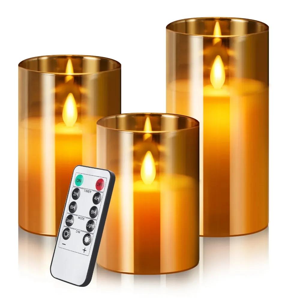 3pcs LED Lights Electronic Flameless Candles Tea Lights Fake Pillar Electronic Candles Lights for Wedding Party Christmas Decor