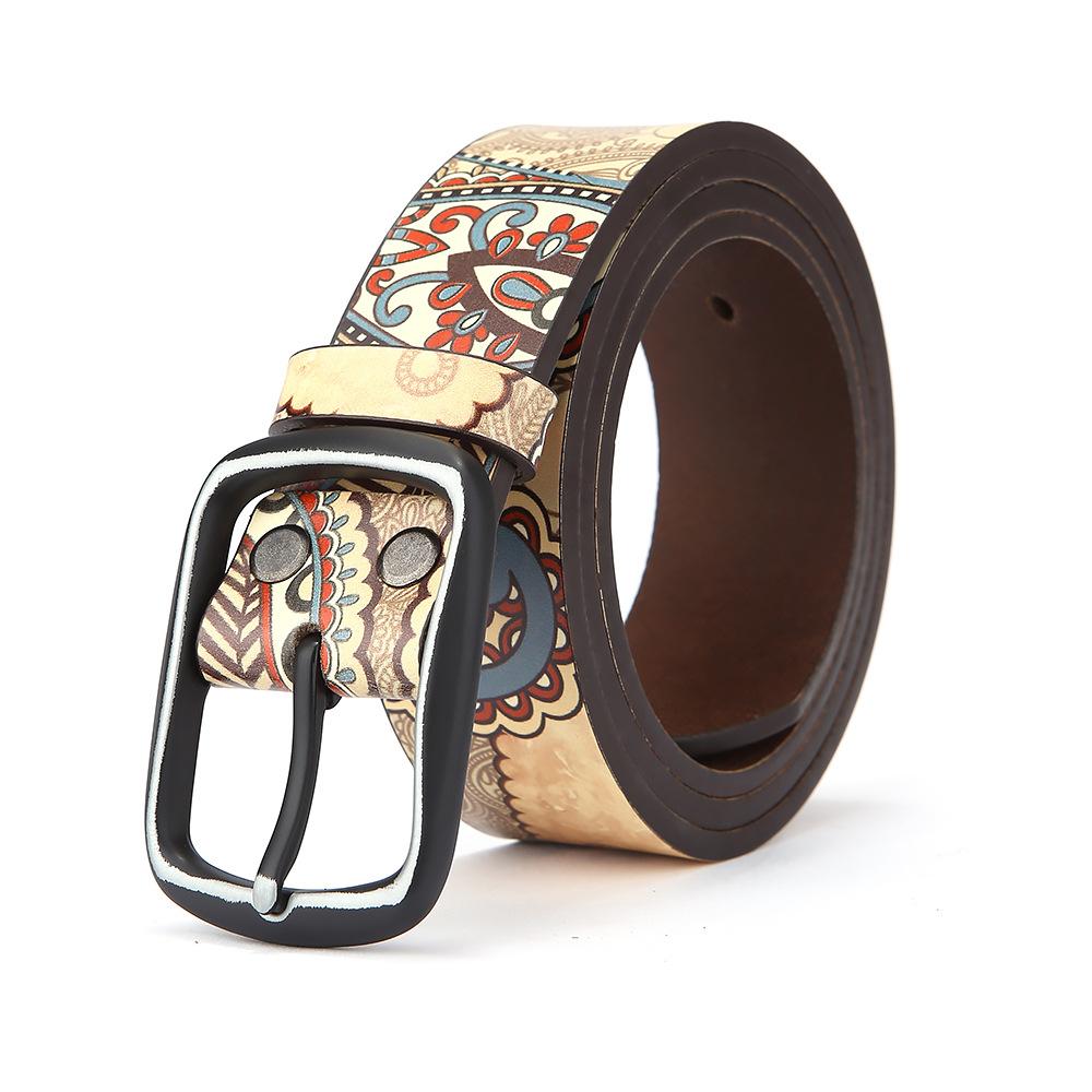 Ethnic Style Graffiti Belt, Genuine Leather Pure Cowhide Personalized Printed Belt Design
