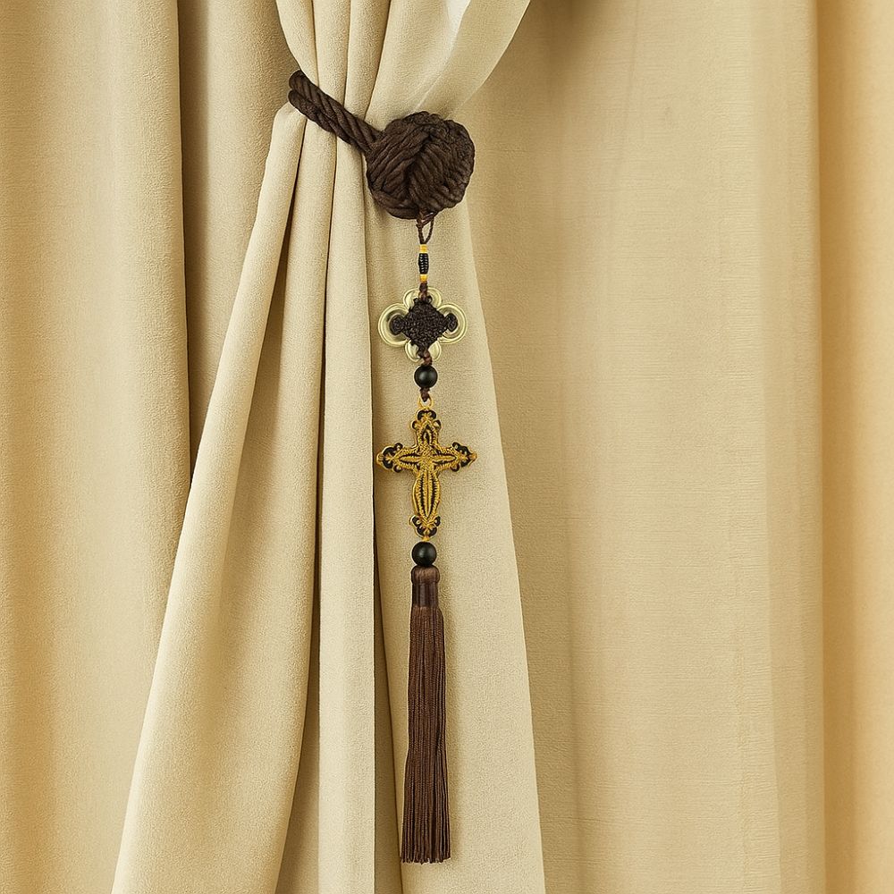 Retro Cross Car Pendants Classic Style with Tassel Car Rearview Mirror Pendant Decorative Car Ornament Wall Decoration