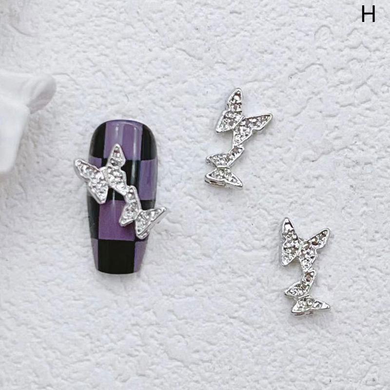 10Pcs/Bag Butterfly Shaped Nail  Nail Charm Silver Alloy Nail Pearl Jewelry Accessories Nail Supplies