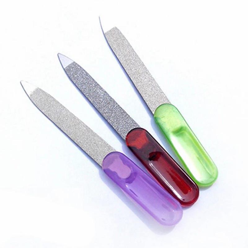 Pink Short Handle Stainless Steel Double-Sided Nail File for Manicures