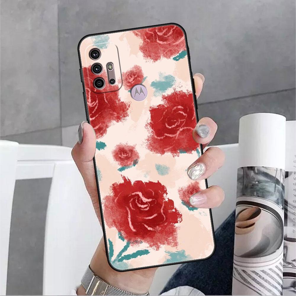 Case For Motorola G30 G60 G22 G9 Play G82 G52 G8 G9 G50 One Fusion Edge 20 Black Soft Phone Capas Flower Cute