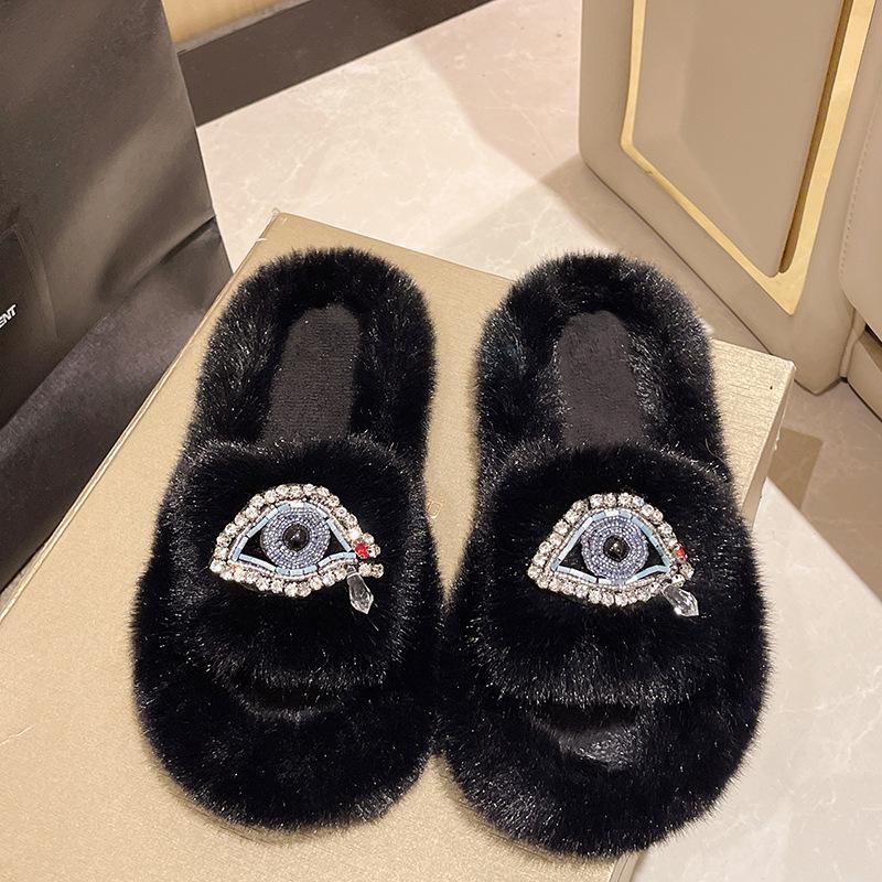 Fashion Women Winter Fashion Soft Warm New Comfort Flat Fur Slipper Outside Fluffy Slippers Indoor Soft Plush Shoe Women Luxury Slippers