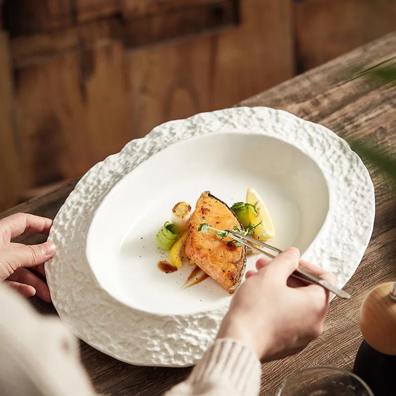 Farfurie ceramică cu model de rocă casă farfurie adâncă creativitate hotel restaurant veselă sens înalt farfurie albă supă