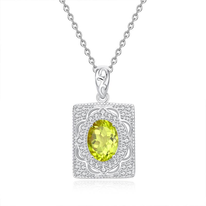 S925 Pure Silver Inlaid with Natural Topaz, Yellow Crystal, Garnet, Colorful Treasure Necklace for Women, Simple Retro High-end Pendant