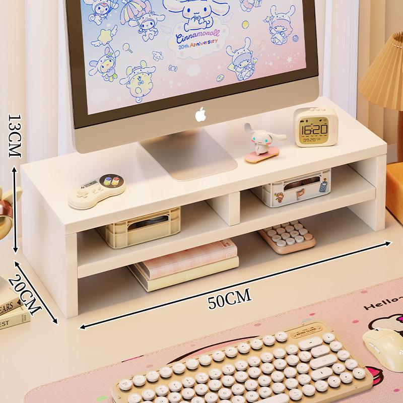 White Computer Monitor Stand with Drawer - Desk Riser for Girls