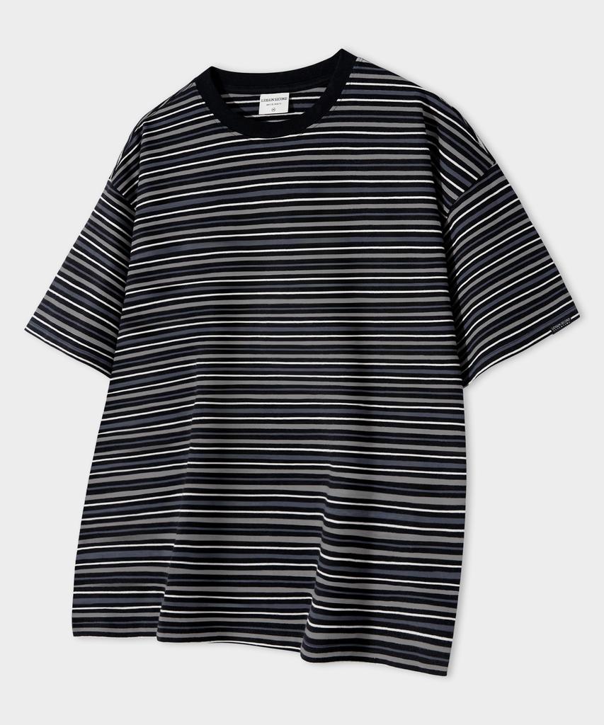 LEMAIN SECOND Fine Stripe Oversized Short Sleeve T-Shirt [Black]