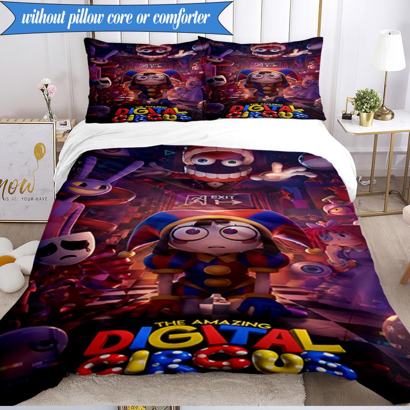 3PCS Colorful Digital Circus Bedding Set,Including 1pc Duvet Cover And 2pcs Pillowcases Perfect for Bedroom, Dormitory, Fan Christmas gift