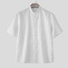 INCERUN Men Short Sleeve Henley Shirt Striped Loose Casual Tops