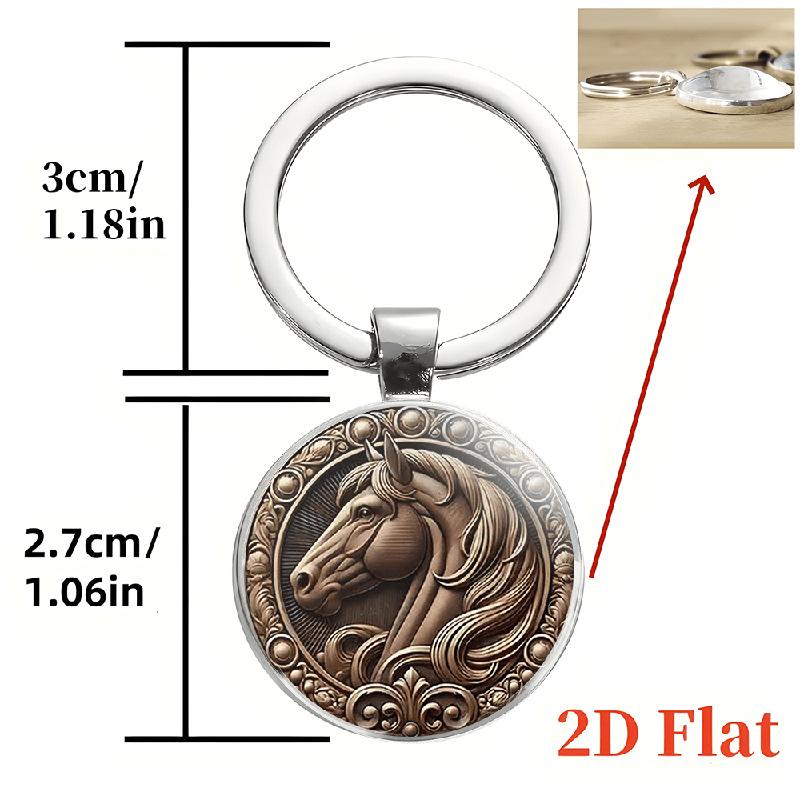 Vintage Horse Head Pattern Dome Glass Alloy Keychain Backpack Pendant Hanging Decoration Car Keyring New Year Gift