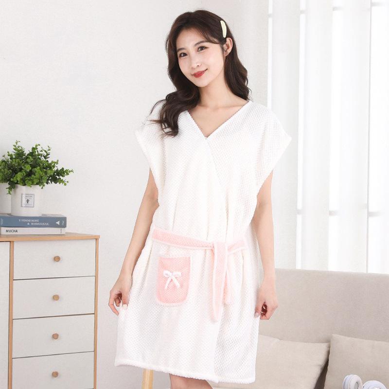 Soft Coral Fleece Casual Bathrobe Absorbent Pineapple Grid Tied Bath Towel Women's Bath Skirt