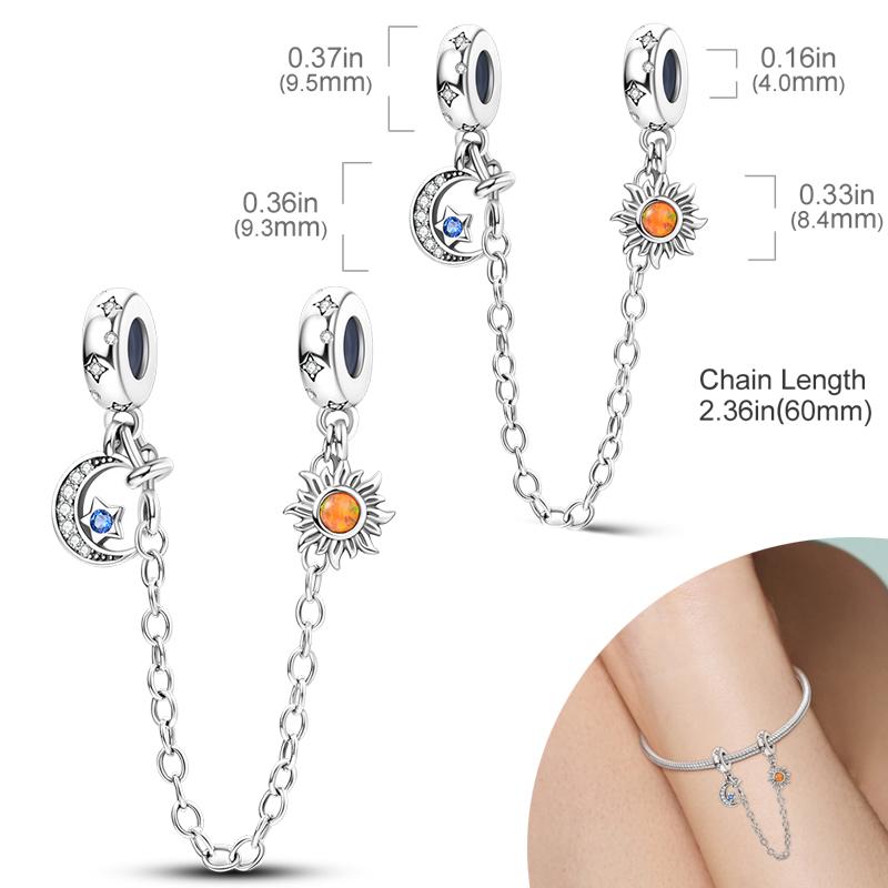 New 925 Silver Charms Bead Safety Chain Bead Fit Original Charms Bracelet Pendant Fine DIY Birthday Jewelry For Women