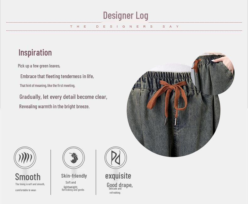 Pantaloni de damă retro brodați cu picior larg din denim cu șnur, talie înaltă, croi scurt pentru vara 2024