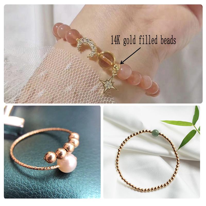 Wholesale 50PCS 2-4MM 14K Gold beads round smooth jewelry beads for bracelet&necklace making 14K Gold jewelry Findings