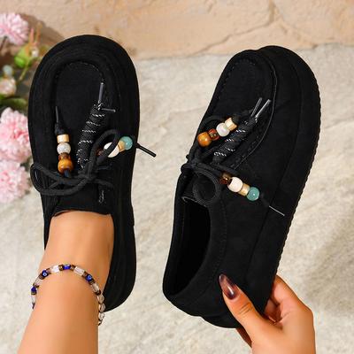 Baskets pour femmes Style rétro Chaussures à semelle épaisse Mocassins plats décontractés pour femmes Tout assorti Été Semelle en caoutchouc Bout rond Baskets pour femmes