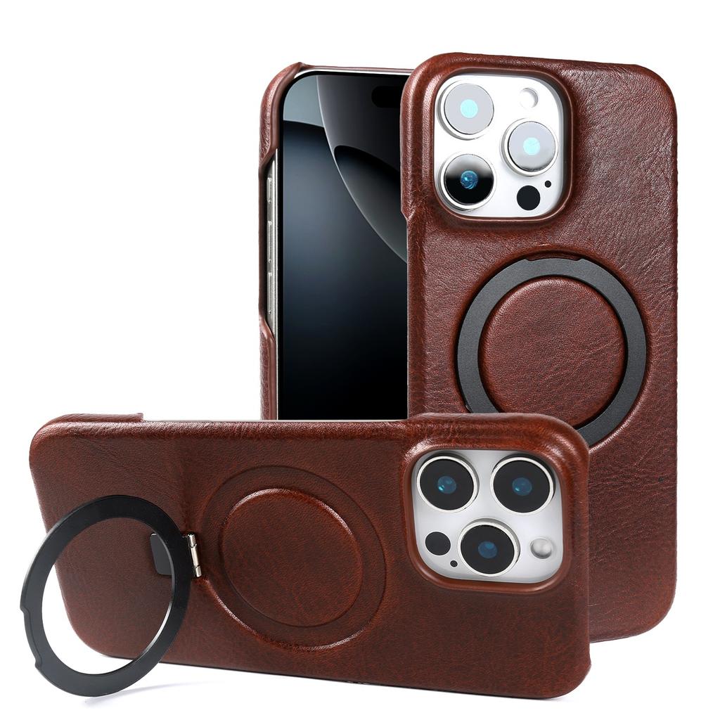Foldable Bracket Stand Genuine Leather Phone Case For For Iphone 16 Pro Max For Iphone17 1 14 13 12 11 Kickstand Protective Back Shell