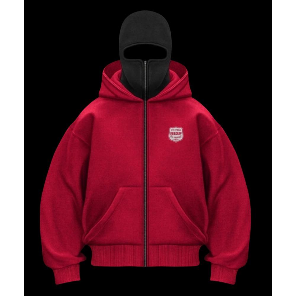 

Мужская толстовка с капюшоном на молнии Осень/Зима Балаклава Уличная мода Узор с буквами Ветрозащитная толстовка с двойным капюшоном S