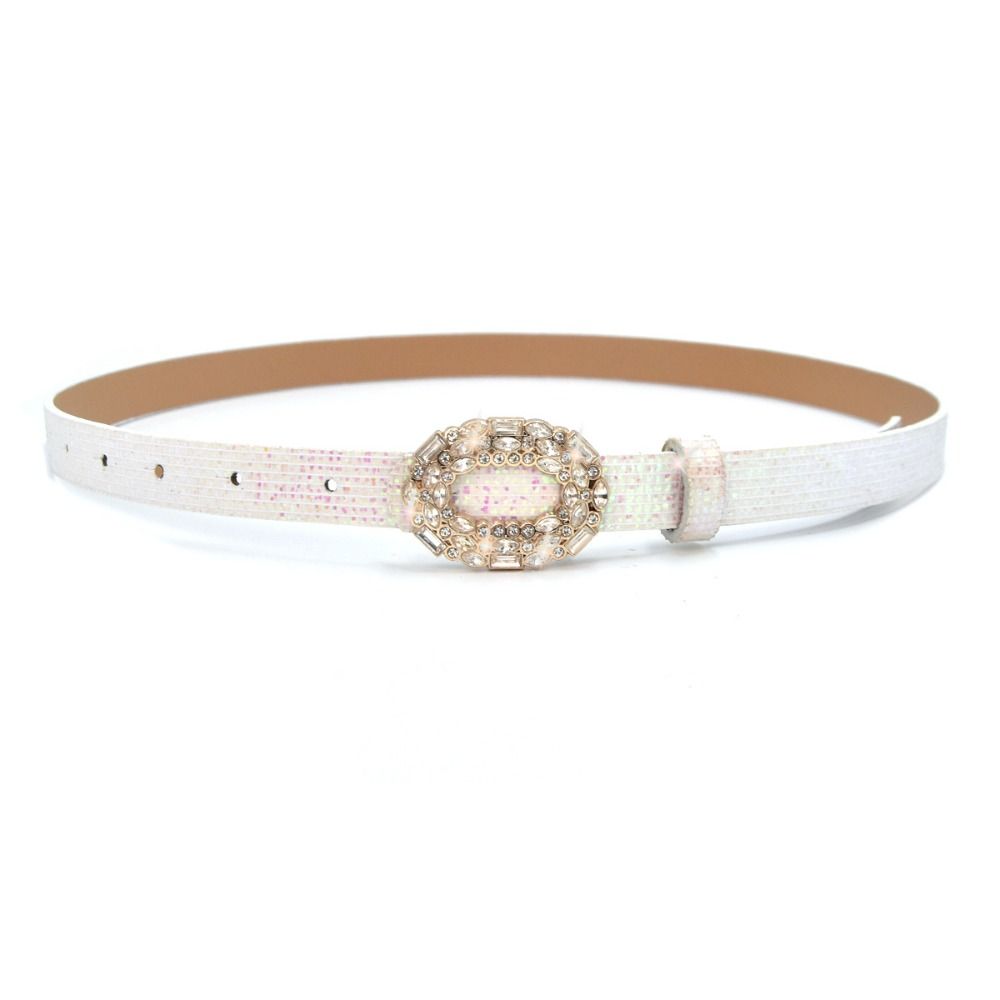 Glitter Sparkling Rhinestone Belt Versatile Slide Buckle Belt Vintage PU Leather Belt  Women
