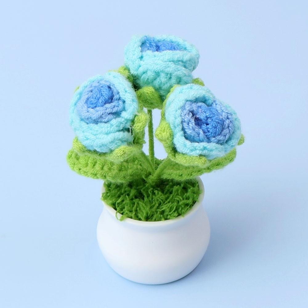 Hand-Knitted Wool Fake Flowers Set: Sunflower, Carnation, Tulip - Desktop Decor, Teacher/Student Gift, Everlasting Bouquet