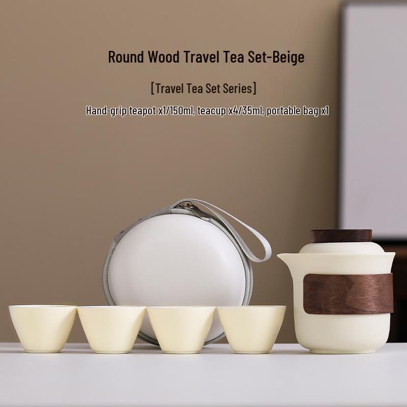 Portable Travel Tea Set: Teapot, Four Cups, and Storage Bag for Outdoor Camping.