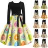 Women's Casual Fashion R-neck Long Sleeved Retro Christmas Print Retro Dress