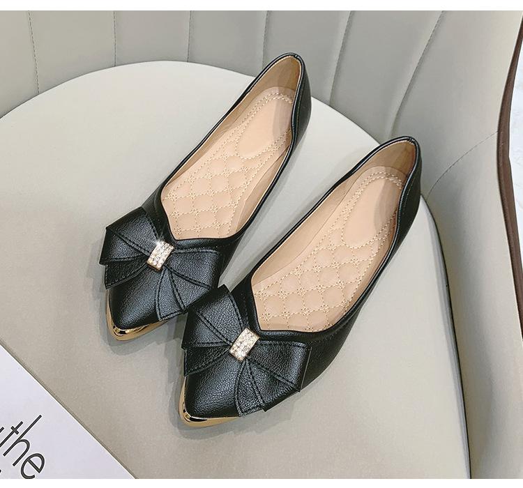 

Модные балетки с острым металлическим носком, женские туфли-балетки с хрустальным бантом, женские мокасины из искусственной кожи, неглубокие лоферы слипоны, большие размеры 36-42 8.5 чёрный