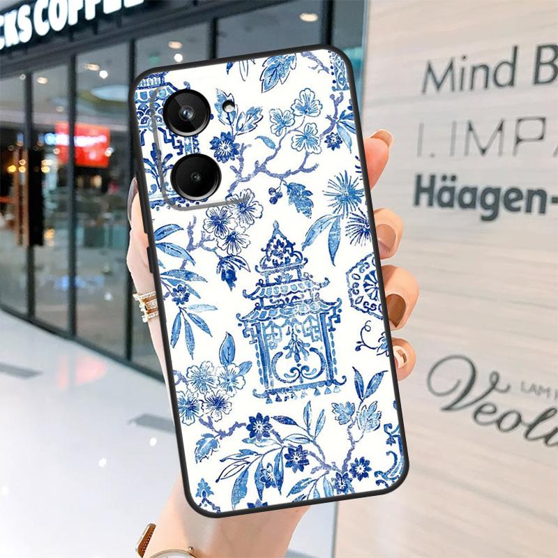 Blue and White Porcelain Case For Realme 15 14 13 12 11 Pro Plus GT6 GT7 Pro C55 C51 C35 C53 C61 C65 C67 C63 C71 C75