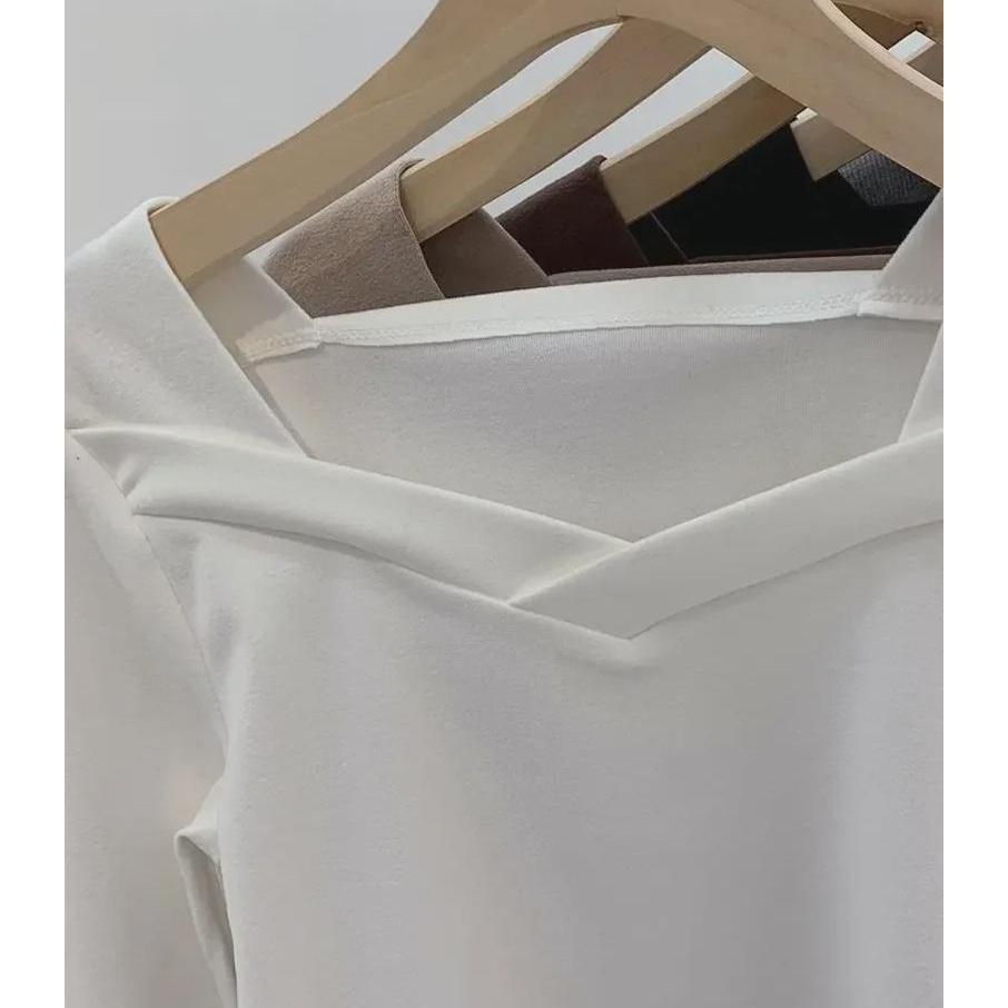 Outono/Inverno Feminino Veludo Alemão Gola Quadrada Ajustado Top Irregular