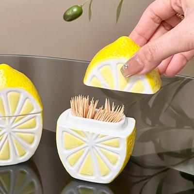 1 pièce Mignon Pot de Rangement Citron pour Salle de Bain - Boîte Décorative de Finition pour Comptoir de Toilettes pour Cotons-tiges, Fil Dentaire, Cure-dents - Décoration de Cuisine ou de Salle de Bain