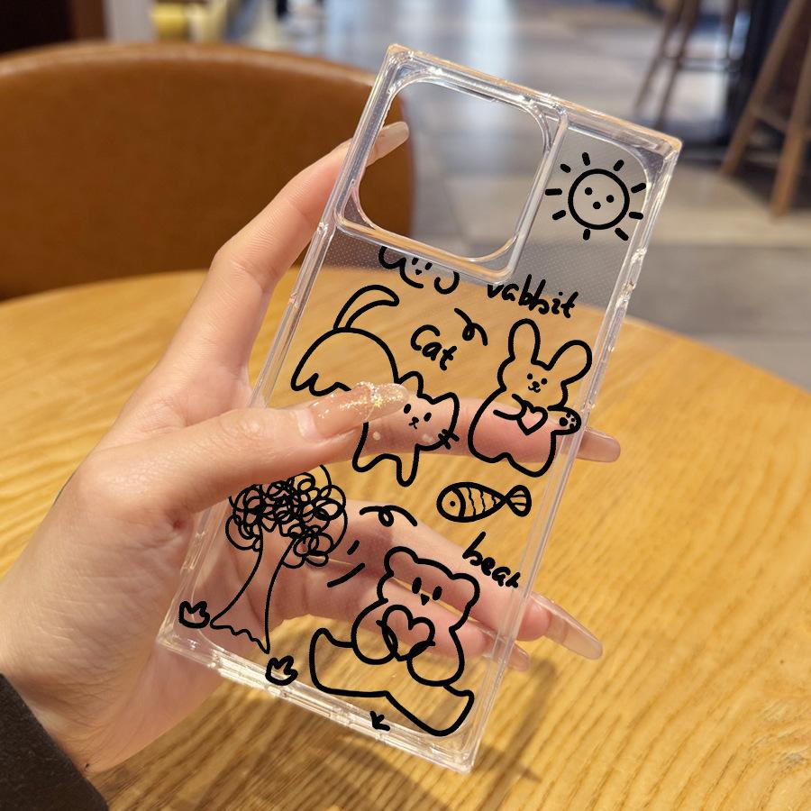 Creative Sweet Cool Line Cartoon Graffiti Right Angle Straight Edge 15 Phone Case for Iphone 16 Promax 15 14 Plus 13 Pro Max 12 11 Plus 12 11 Pro Max