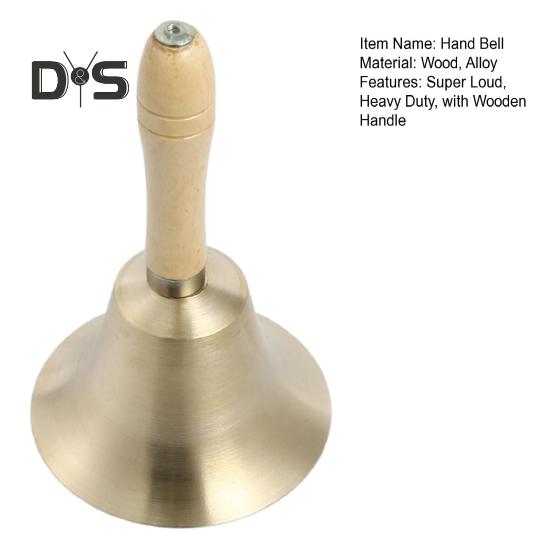 Vintage Alloy Hand Bell with Wooden Handle Super Loud Heavy Duty Wedding Animal Training Dinner Meditation Musical Teaching Service Call Bell