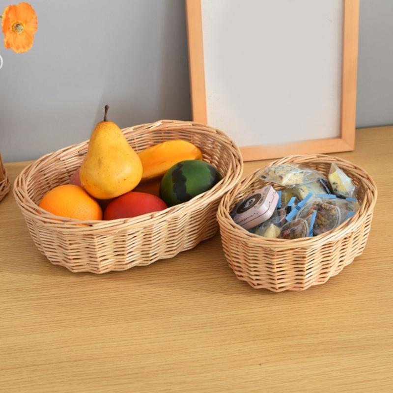 Handwoven Rattan Fruit Tray For Home Use Natural Materials Large Capacity Easy to Clean for Kitchen or Dining Room