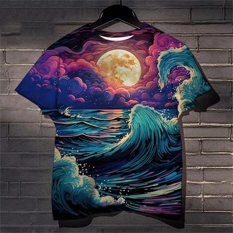 

Летняя мода повседневная футболка с рисунком восхода солнца над морским пейзажем для мужчин новый тренд уличный хип-хоп 3D принт с коротким рукавом 6XL