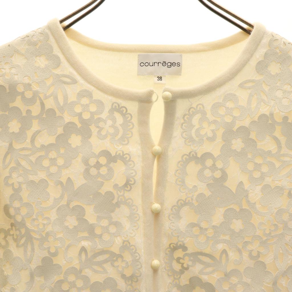 COURREGES Made In Japan Long Sleeve Race Switching Knit Cardigan 38 Ivory Women Used