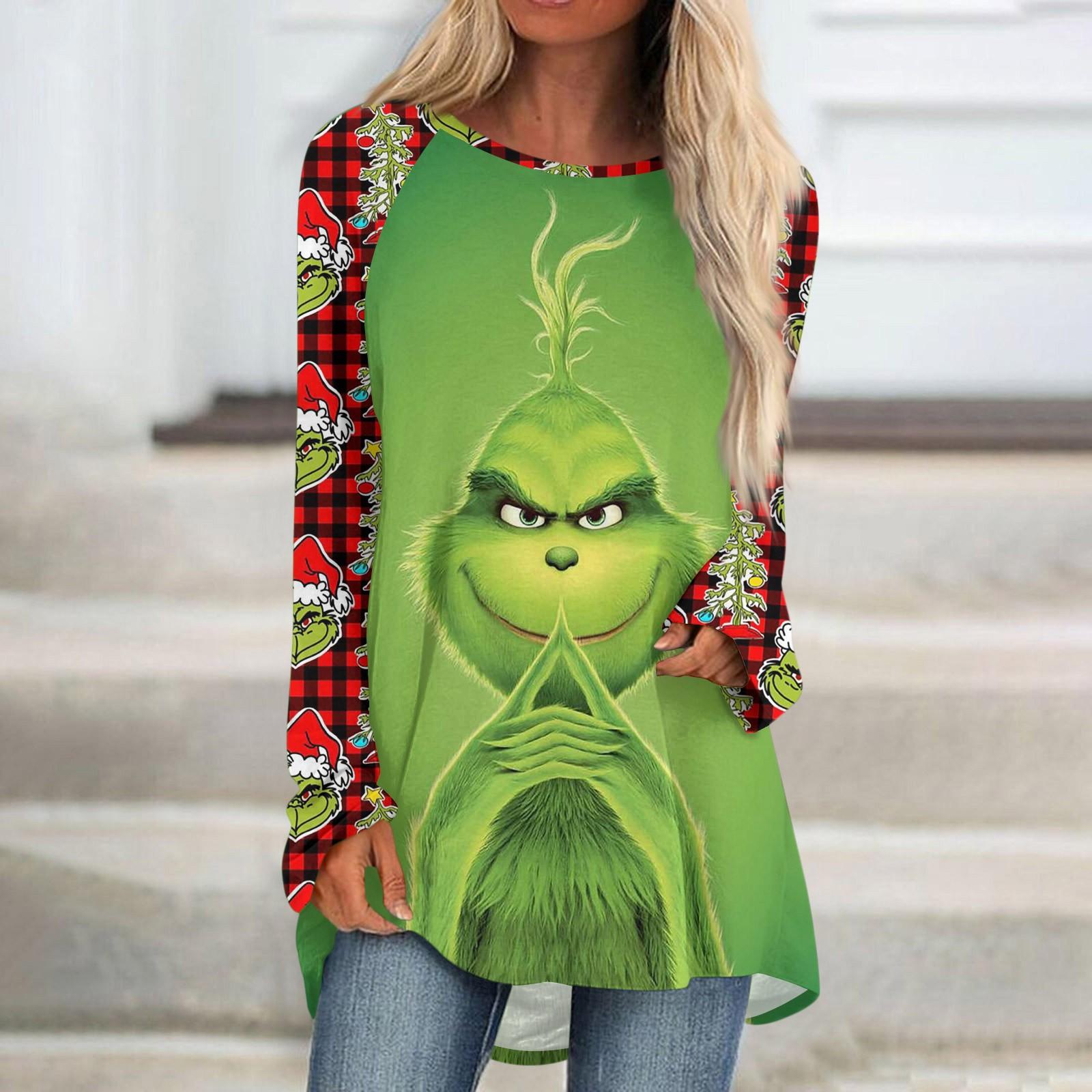 

Женская модная повседневная футболка с принтом на плечах, длинным рукавом, круглым вырезом, средней длины XXXL светло-зеленый