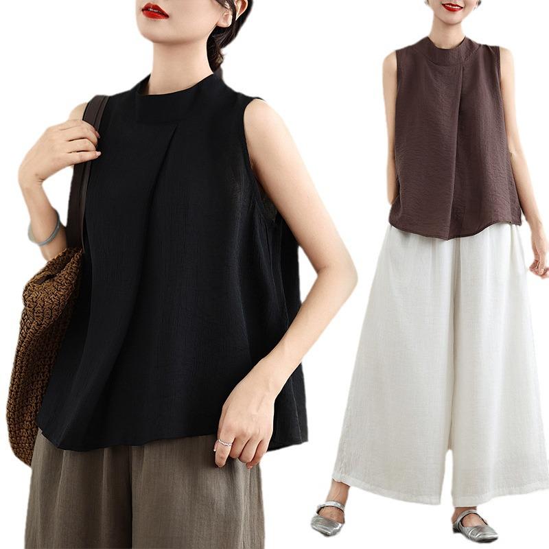 2025 Summer Textured Ramie Cotton-Linen Women's Stylish Sleeveless Vest