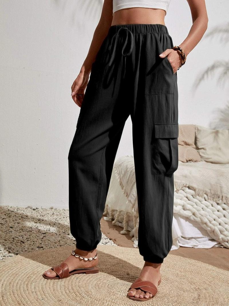 

Versatile Solid Color Pocket Casual Workwear Women s Pants S чорний