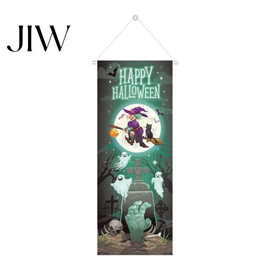 Entrance Door Decorations Halloween Flag Banner Backdrop, Spooky Pumpkin Witch Ghost Hanging Outdoor Banners Background Decoration for Indoor