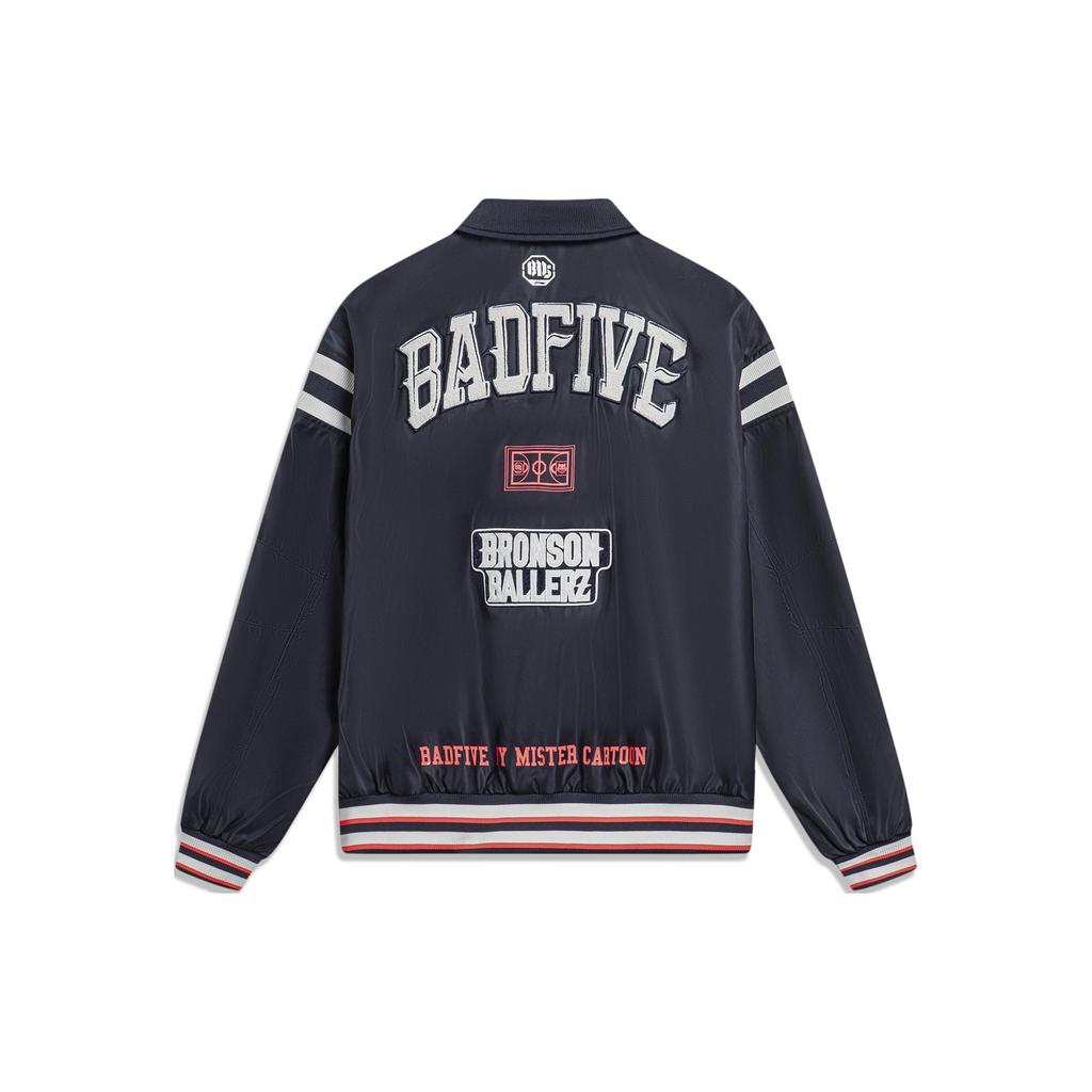 Li Ning X Mister Cartoon Współpraca Seria Anti-Five Amerykański Vintage Nadruk z Literami Dekolt Polo Długi Rękaw Kurtka Lotnicza Kurtki Męskie AJDT749-1