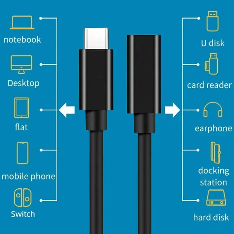 USB C Extension Cable Fast Charging & Transfer Data Type C Male to Female Extender Cord For Laptop Playstaion Tablet USB-C Hub