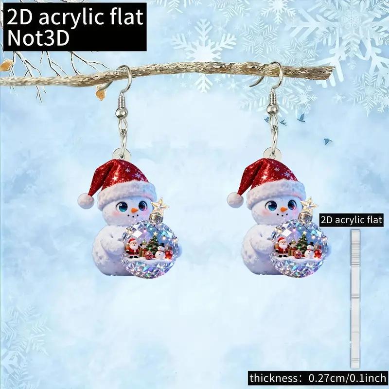 Cross-border new bohemian snowman earrings mini snowball Christmas party flat acrylic snowman earrings