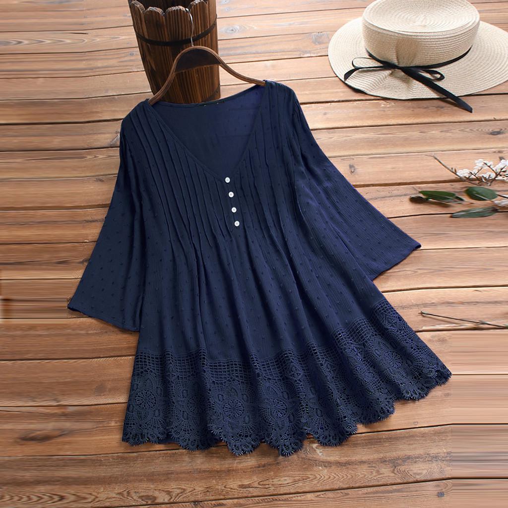 

Женская винтажная футболка с v-образным вырезом и треугольным вырезом размера плюс, блузка XXXXXL тёмно-синий