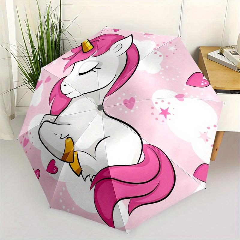 

Unicorn, Hearts Automatic Folding Umbrella 8 Ribs, Durable Iron Frame, Bright Color Pattern Compact Travel Umbrella, Suitable for Outdoor,