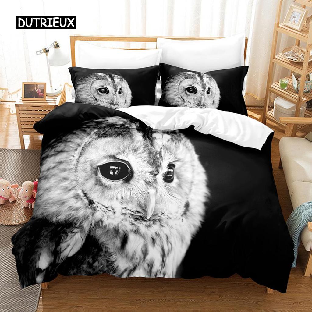 Owl Duvet Cover Set Microfiber Cute White Owl Comforter Cover Bird Animal Quilt Cover for Boys Teens Adults Double Queen Size