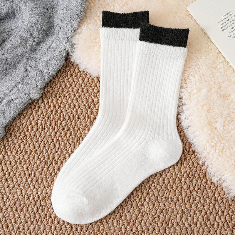 Wool Socks Children'S Stacking Socks Season Warm Color Matching Double-Layer Mouth Piled And Thickened Winter Retro Medium Tube Socks Women