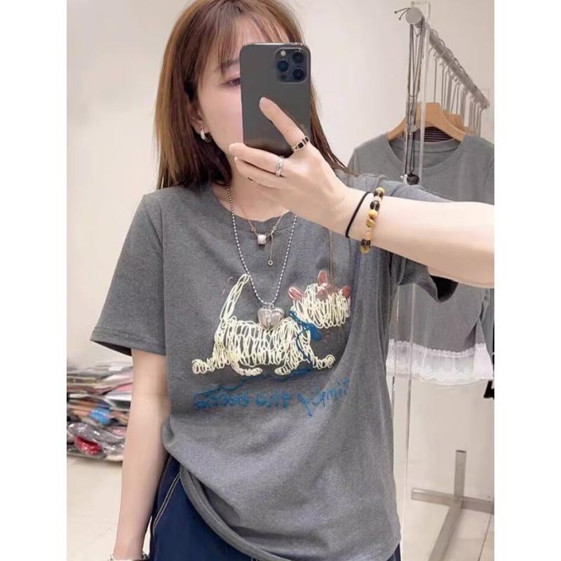 

Slimming Plus Size Puppy Print Crew Neck T-shirt - Summer 2025 Collection Large