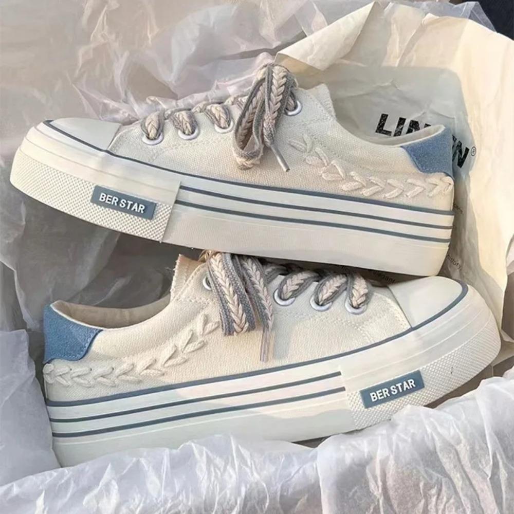 

New Wheat Ear Thick Sole Canvas Shoes youth Height Increasing Sneakers Outdoor Casual trainers Female Comfor board Footwear 35 бежевий