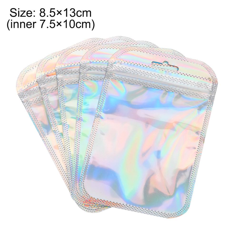 50pcs Iridescent Laser Self Sealing OPP Bags Holographic Bags Zip Lock Bags Resealable Jewelry Retail Packaging Bags 3 Sizes