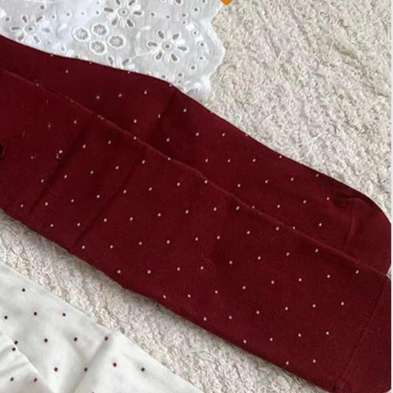 5 Pairs  Autumn and Winter Ankora Red Socks Women Straight Board Boneless Cotton Mid-calf Hundred Stripes Polka Dot Stacked Socks