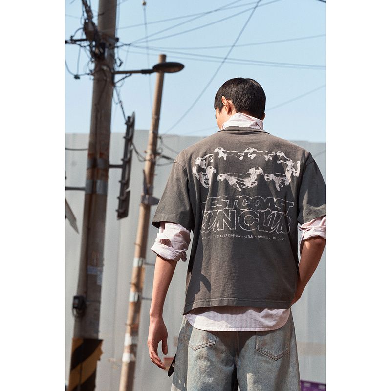 

HM Мужская одежда Женская футболка 2025 Лето Новинка Тяжелая мода Трендовая Свободный крой Принт Короткий рукав 1262292 Dark gray/West Coast Run Club 180/116(XL)